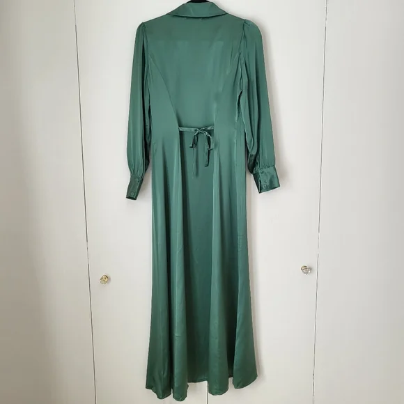 Reformation Catalina Silk Long Sleeve Midi Dress Green 6 - Picture 2 of 15